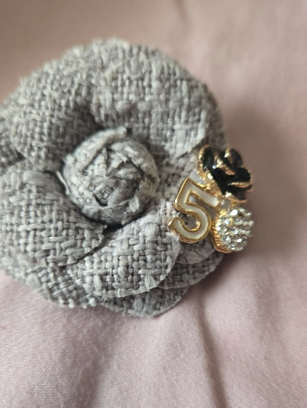Luxury-Inspired Gold '5' Enamel & Crystal Brooch Pin/Hairclip- Handmade